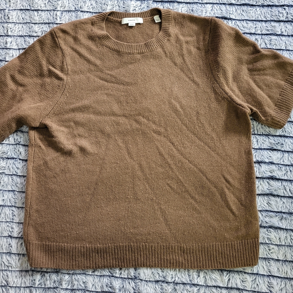 NWOT Vince Brown Short‎ Sleeve Cashmere Sweater XL